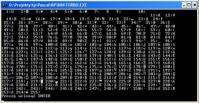 kod ascii - znaki kodu odpowiadaj� liczbie obok
